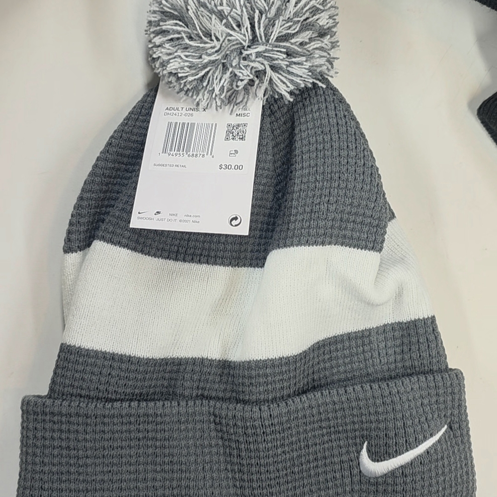 Nike Unisex Gray and White Knit Beanie